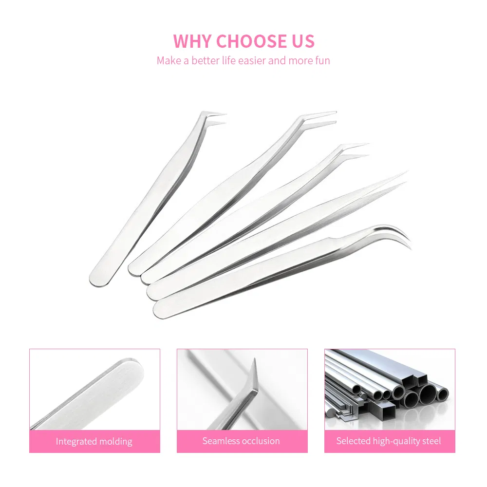 Stainless Steel Nail Eyelash Tools Set 90 Degrees Precision Lashes Eyebrow Tweezers for Eyelashes Extension