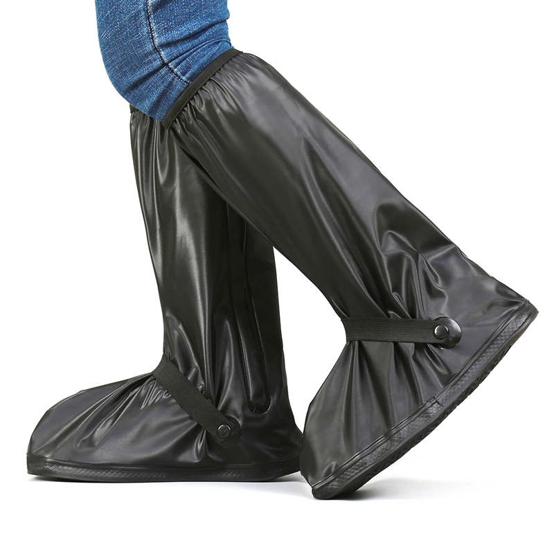 40cm Waterproof Anti-Skid Motorcycle Reusable Black PVC Rain Shoes Cover with Zipper