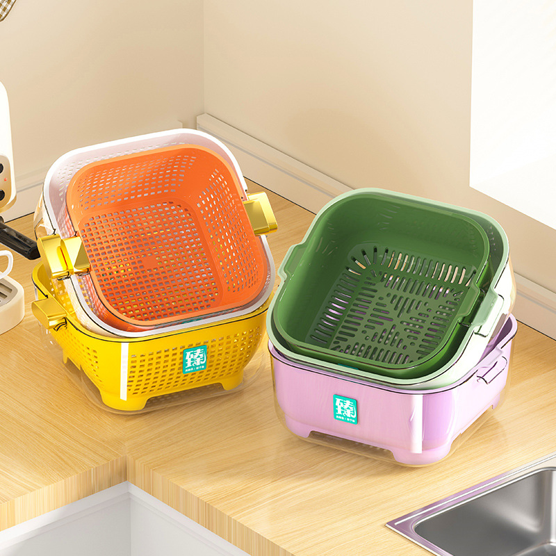 Heavy-Duty Multifunctional and Multi-Color and Size Pet Double Layer Draining Basket Vegetable Washer