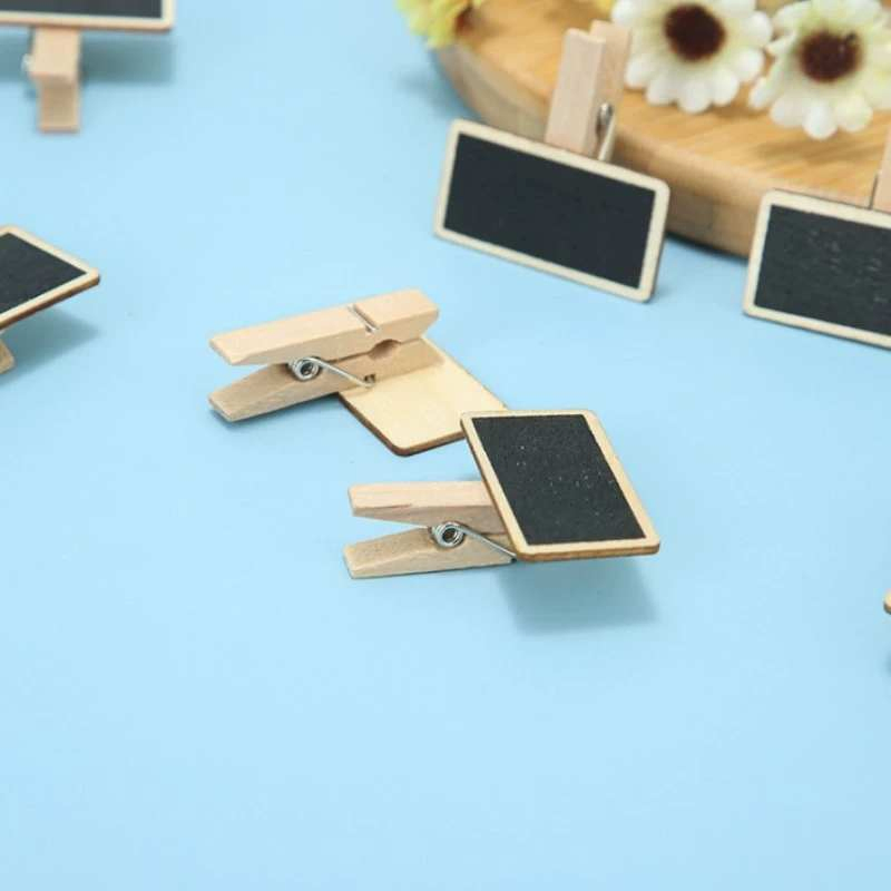 10PCS Outdoor Gardening Label Decoration Wooden Crafts Mini Blackboard Clip