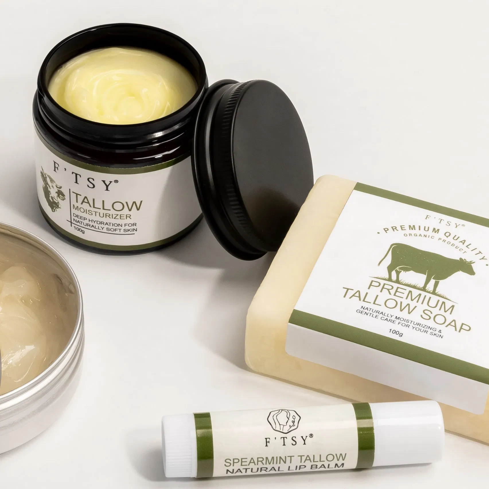 Wholesale Skin Care Natural Beef Tallow Honey Facial Kit Moisturizer Sunscreen Balm Lip Balm Soap 4 in 1 Tallow Skin Care Set