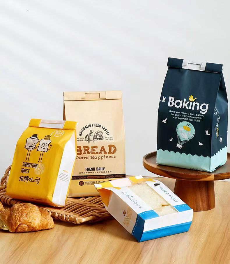 Custom Eco-Friendly Brown Bakery Bread Kraft Food Paper Packaging Bag with Window