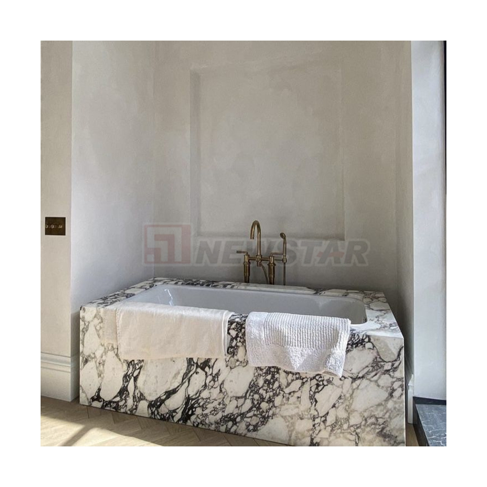 Newstar Top Quality Natural Calacatta Marble Bathtub Surrounding for Home Bathtub Decoration