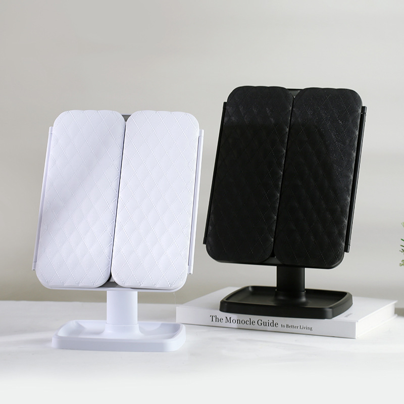 Folding Cosmetic LED 3 Way Trifold Lighted Table USB Magnify Makeup Mirror