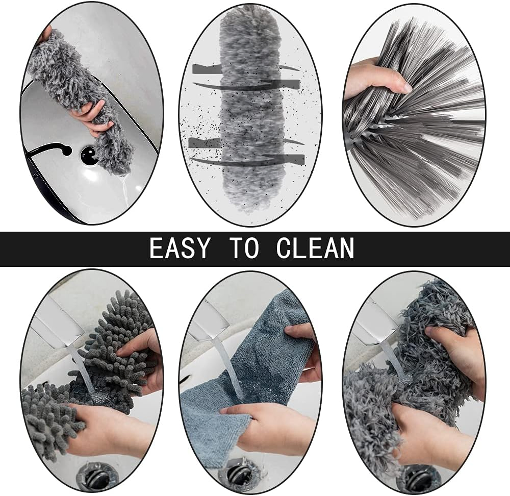 Microfiber Duster, 4PCS with Extension Pole (Stainless Steel) , Reusable Bendable Dusters for Cleaning