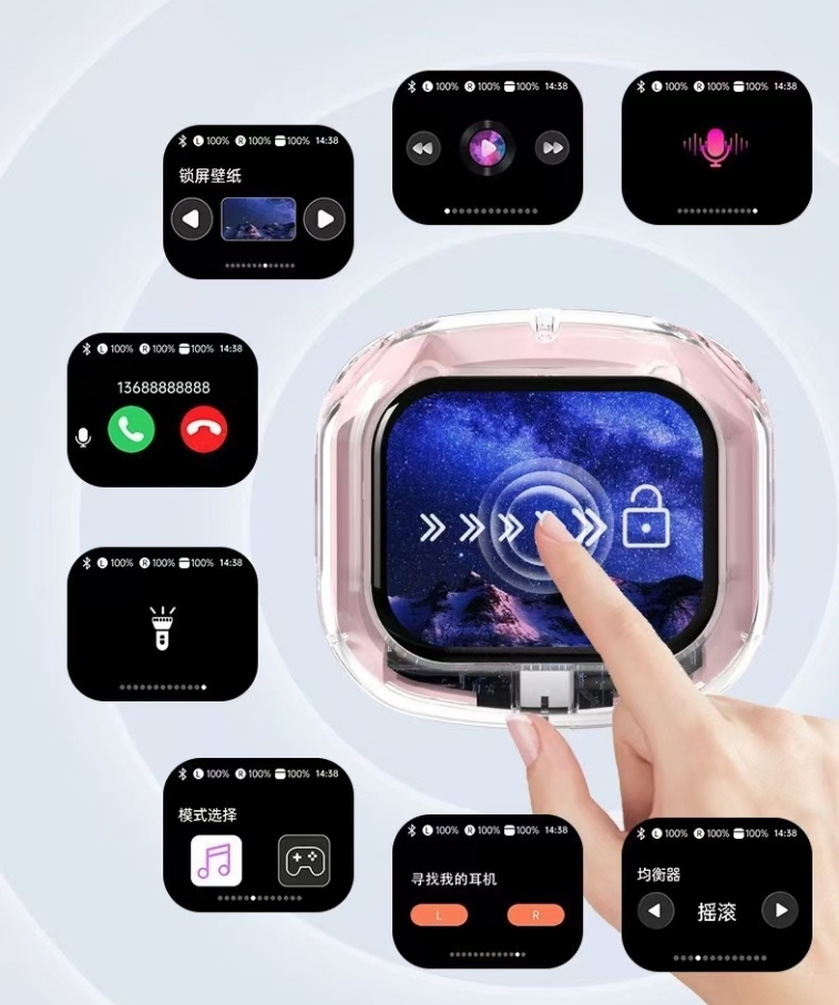 White Tws Bluetooth Headphone in-Ear Earphone Multifunction Touch Screen Display Earbuds