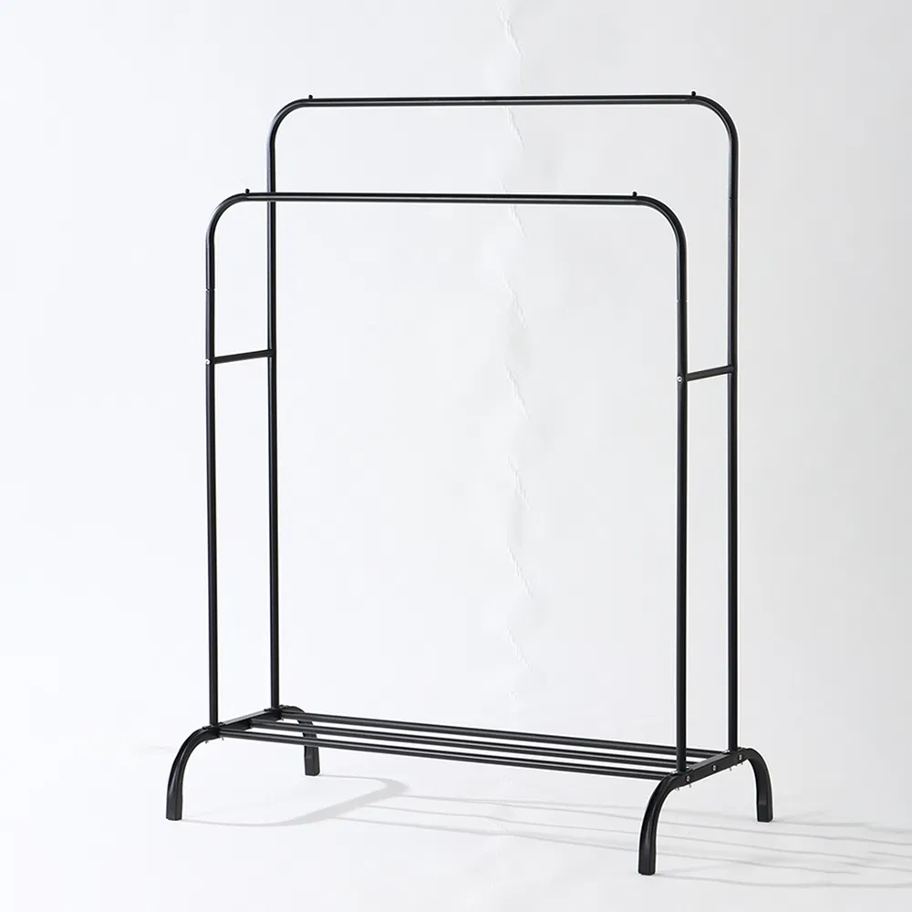 Rustproof Double Rod Garment Rack Powder-Coated Clothes Rack Free-Standing Rack for Indoor
