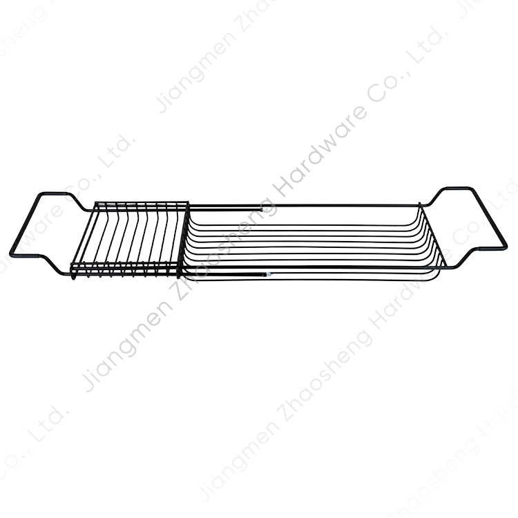 Black Metal Stainless Steel Luxury Extension Bath Storage Holder Rack Extendable Bathroom Tray Non-Slip Bathtub Caddy Bath Tray
