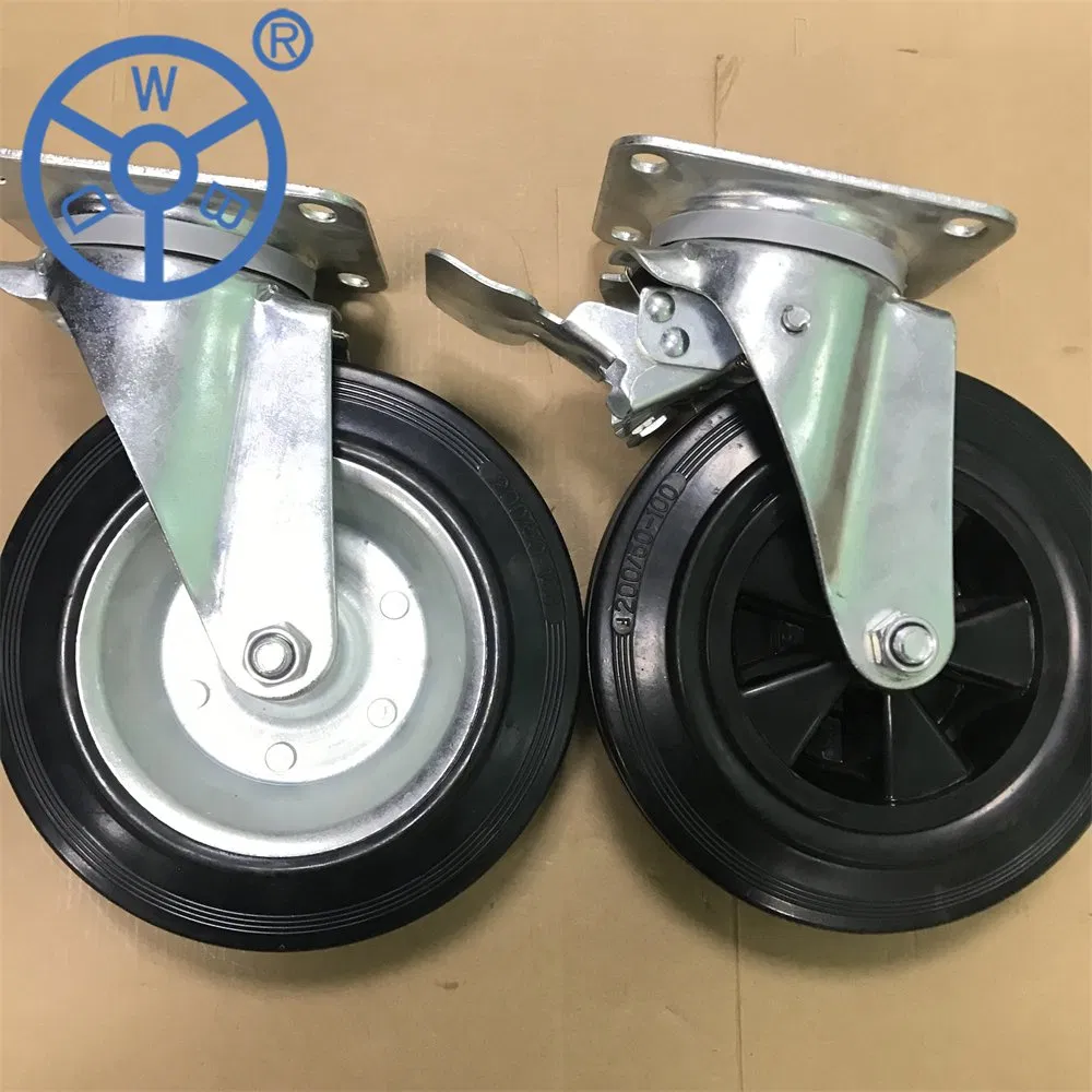 Wbd Dustbin Rubber Industrial Heavy Duty Swivel Plate 6 8 Inch Caster Wheel for Waste Bin