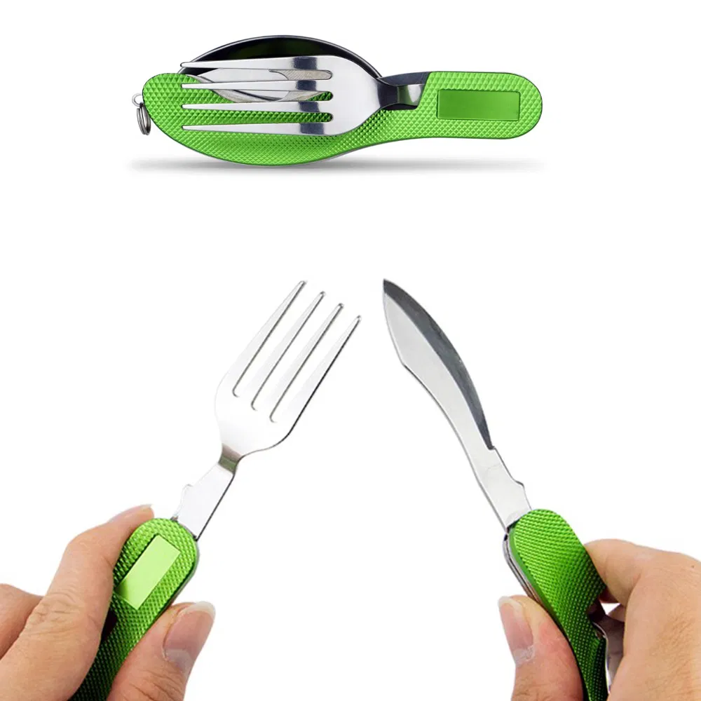 4-in-1 Portable Stainless Steel Lightweight Detachable Tableware with Fork Spoon Knife
