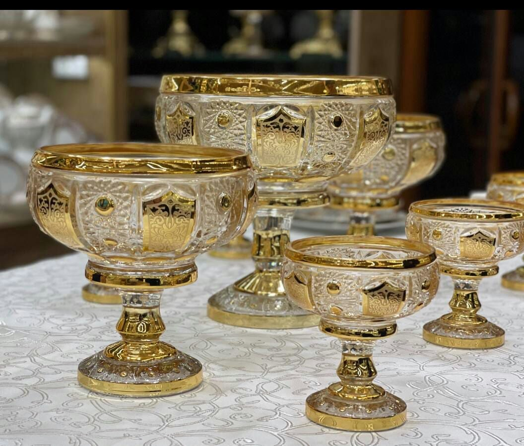 Gold Glass Dinner Plates Luxury Fruit Plate Tray