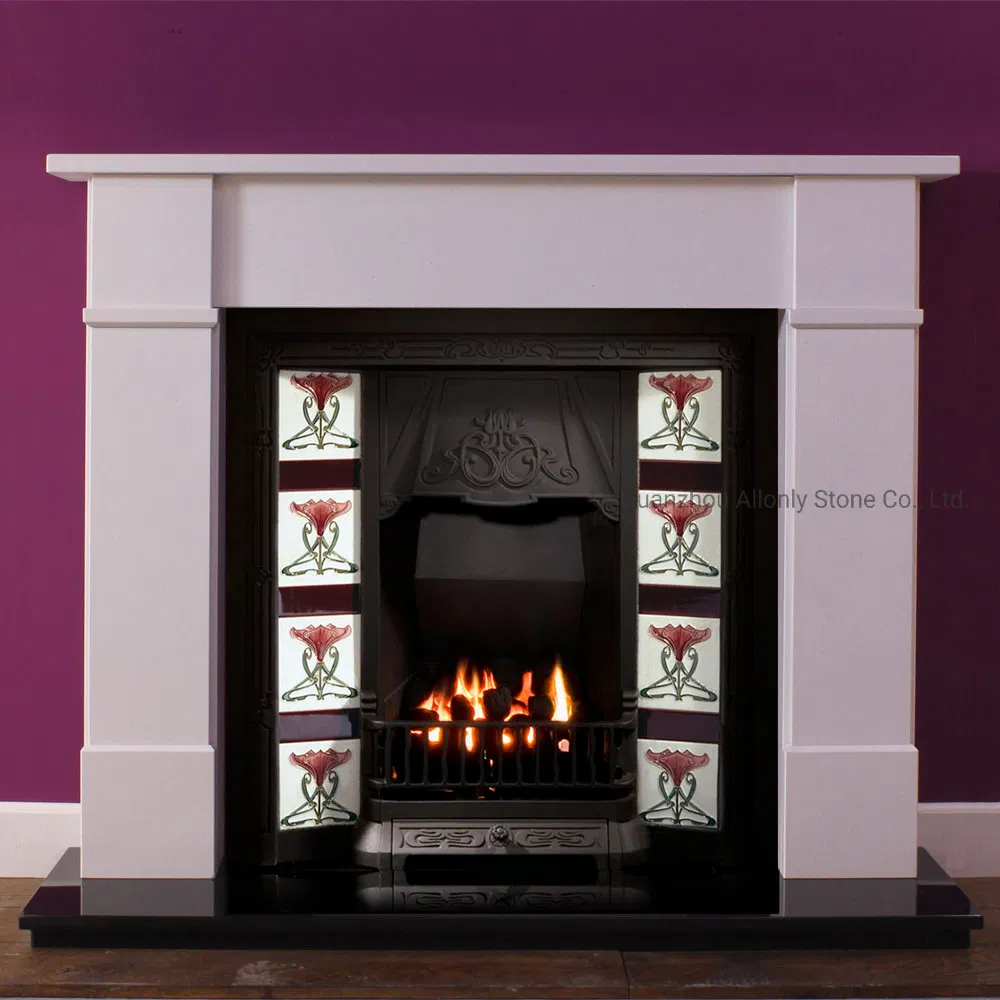 Indoor White Limestone Marble Fireplace Customized Size Fireplaces Mantles Surround