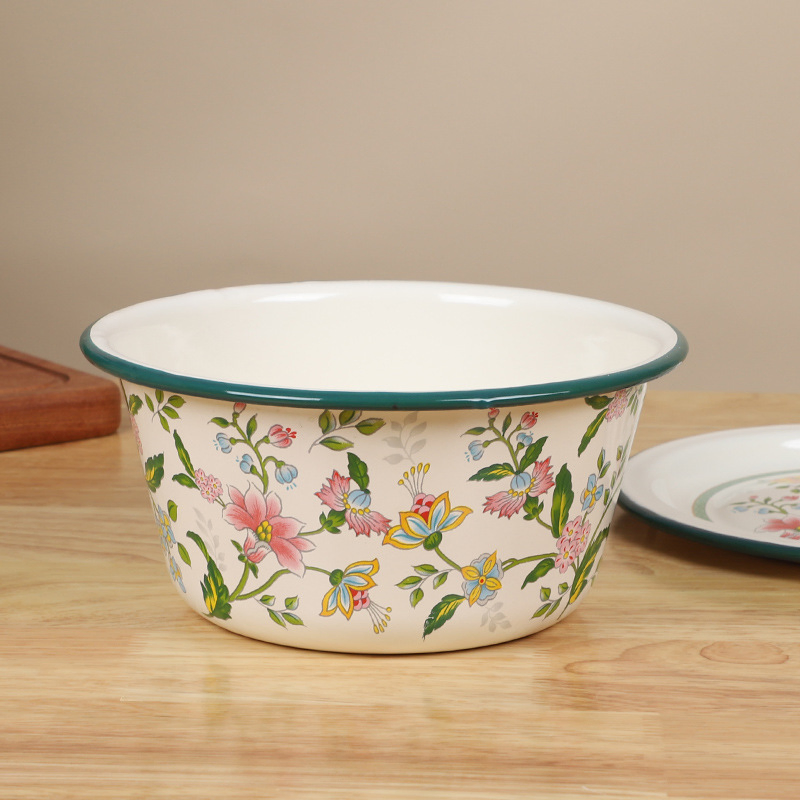 Household Extra-Thick Flat-Cover Printed Enamel Hand-Washing Bowl