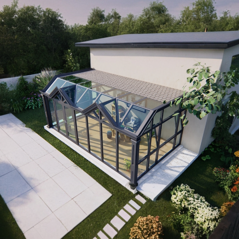 Customized Slant Roof Garden House Aluminum Glass Lean to Solarium Sunroom