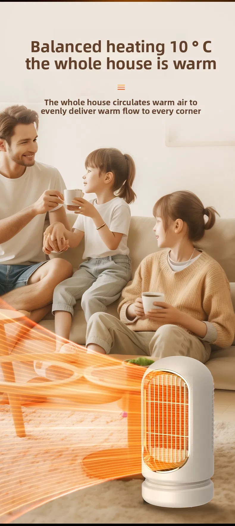 Energy-Saving PTC Electric Heater Small Sun Air Cooling Fan for Home and Office Efficient Home and Office Heater