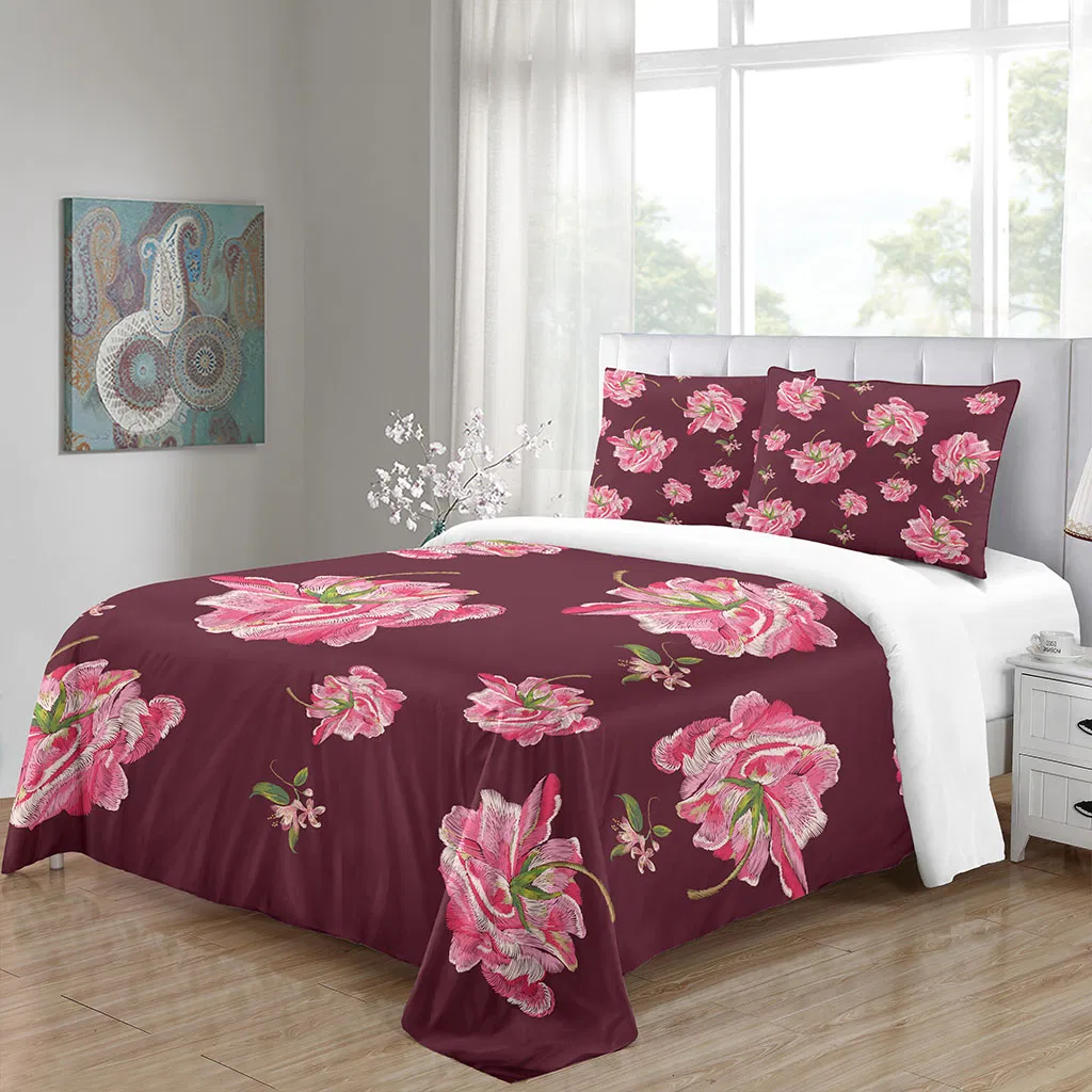 Floral Printed Bedding Sets Full Duvet Cover, Girls Comforter Cover Full Size Garden Aesthetic Reversible Striped Bedding Sets