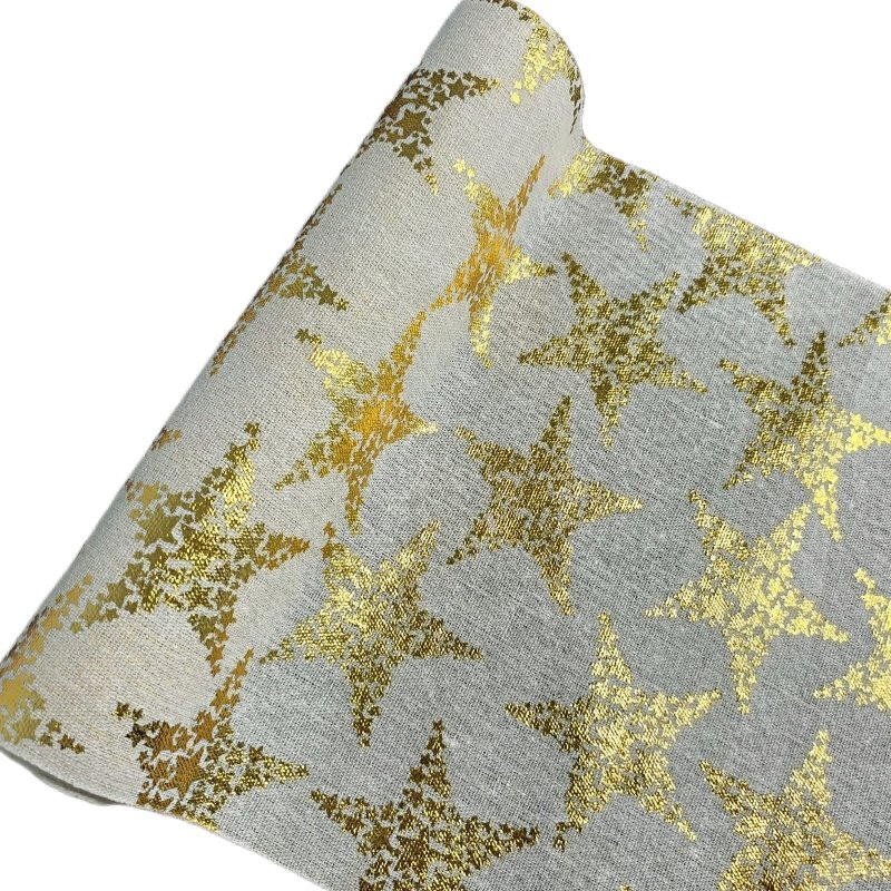Printed Gold Silver Red Stars Christmas Party Indoor Decorations Tablecloth Linen Cotton Fabrics Table Cover Table Runner