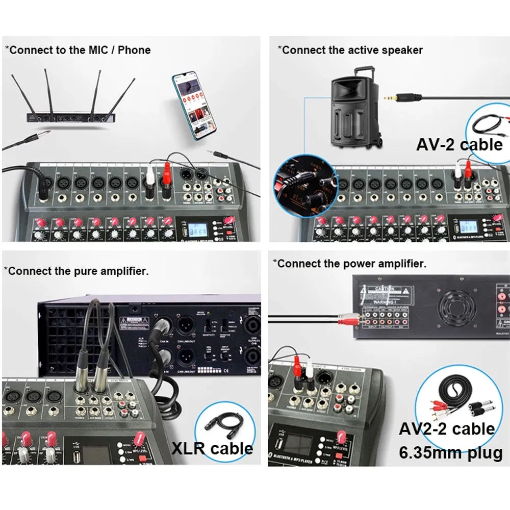 Professional 6-Channel USB Mixer with Bluetooth and Real-Time Control