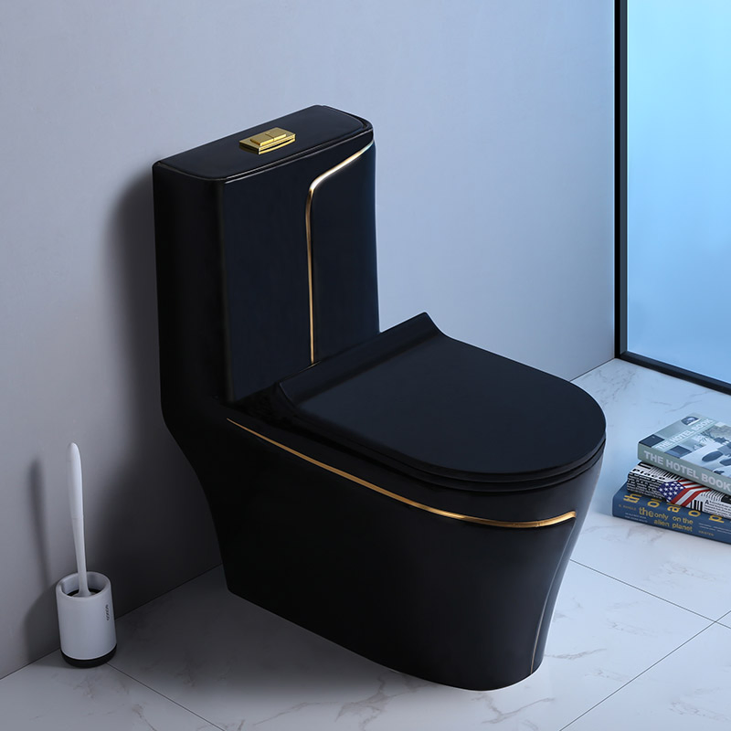 Factory Price Luxury Black Gold Color Bathroom Ceramic Washdown One Piece P-Trap Wc Toilet