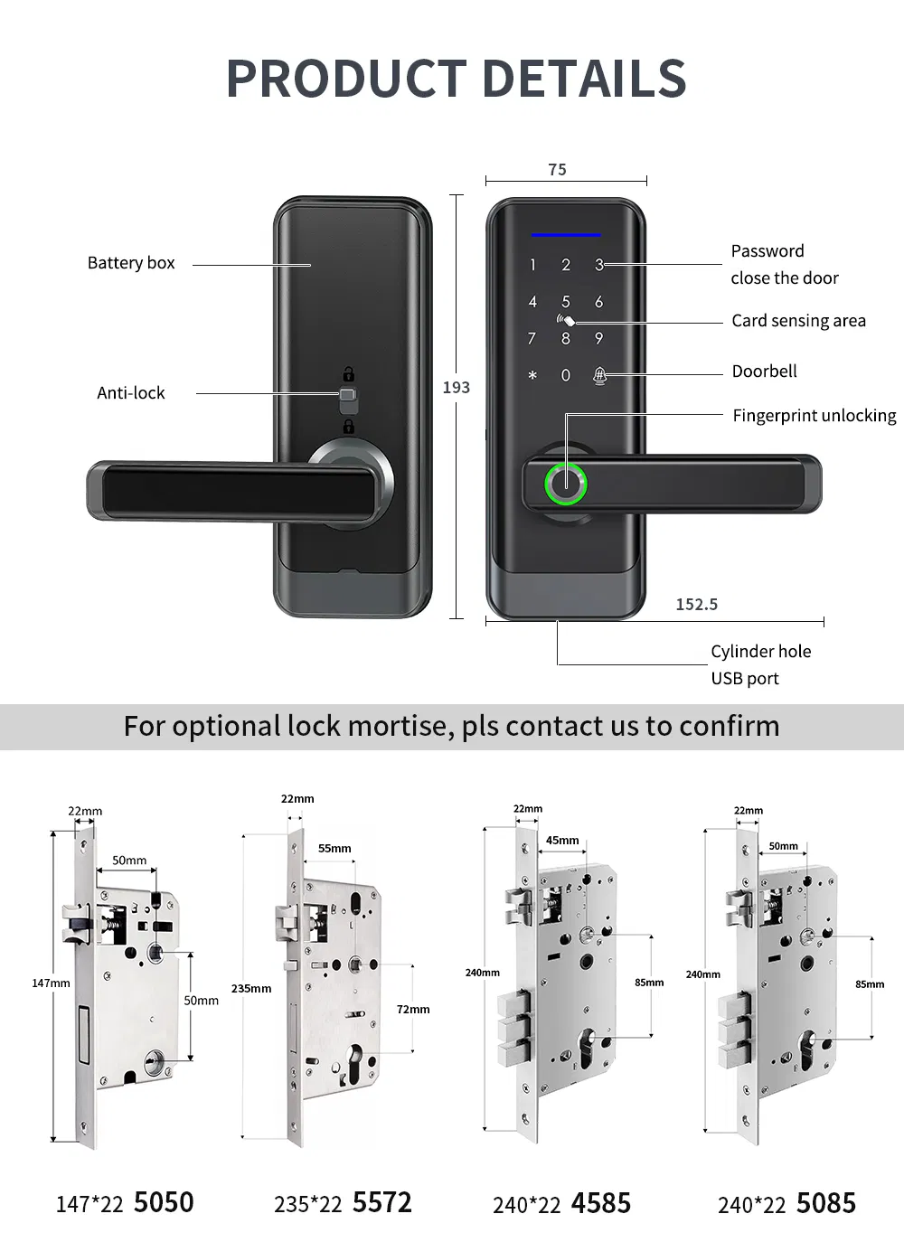 Smart Digital Handle Lock with Fingerprint Password and Tuya Function