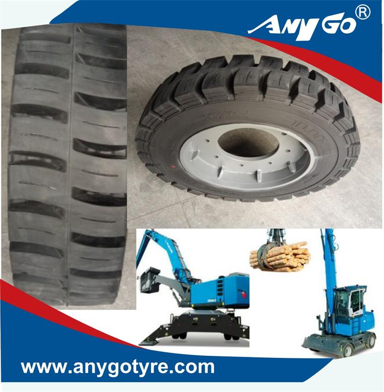 Anygo 12.00-20 XZ06 Solid Tire with Rim for Terex MHL340 Material Handler and Heavy-Duty Forklifts