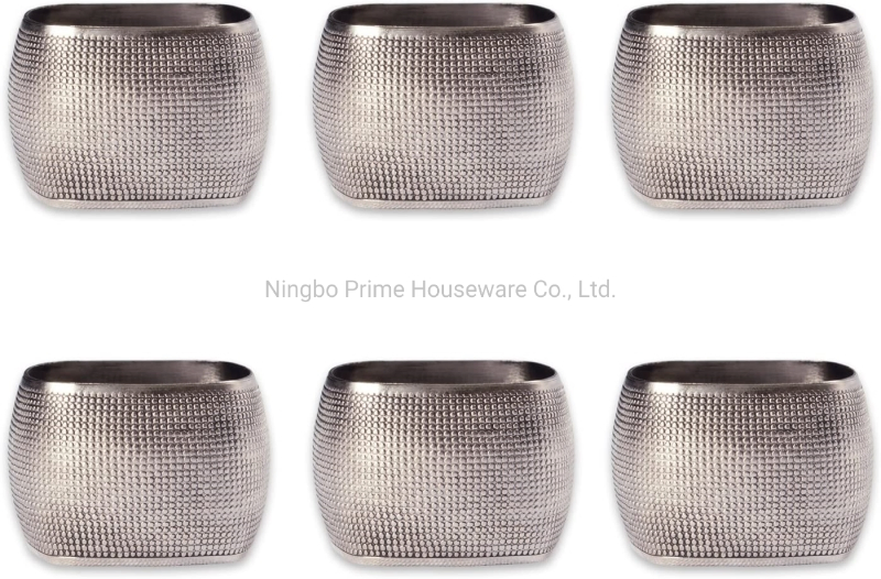 Decorative Assorted Silver Napkin Ring Set, One Size, Silver Textured Square
