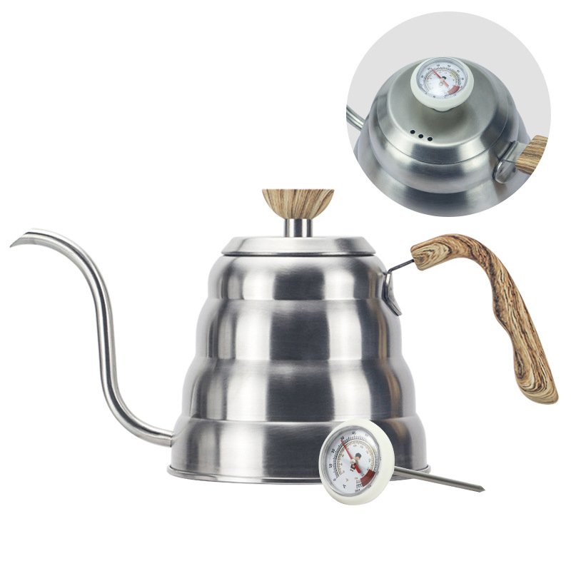 Amazon Hot Sale 1.2 L Pour Over Coffee Drip Kettle Premium Stainless Steel Black Gooseneck Tea Pot Coffee Maker with Thermometer