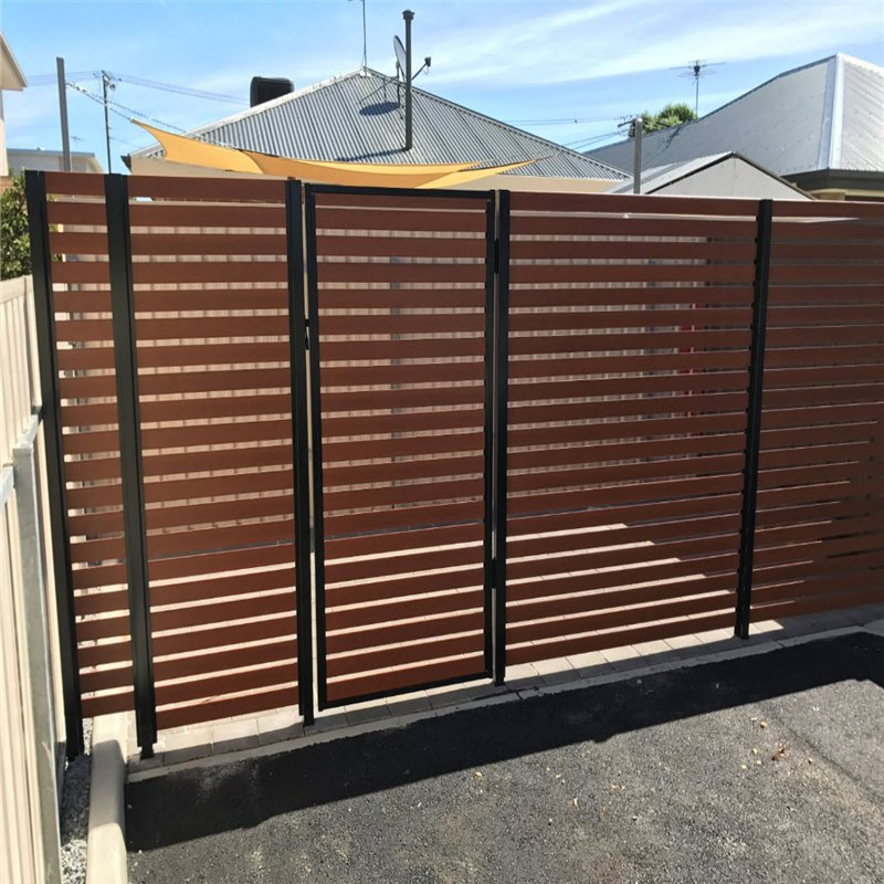 Steel Grain Privacy Aluminum Slat Fence Double Swing Gate Garden Fencing