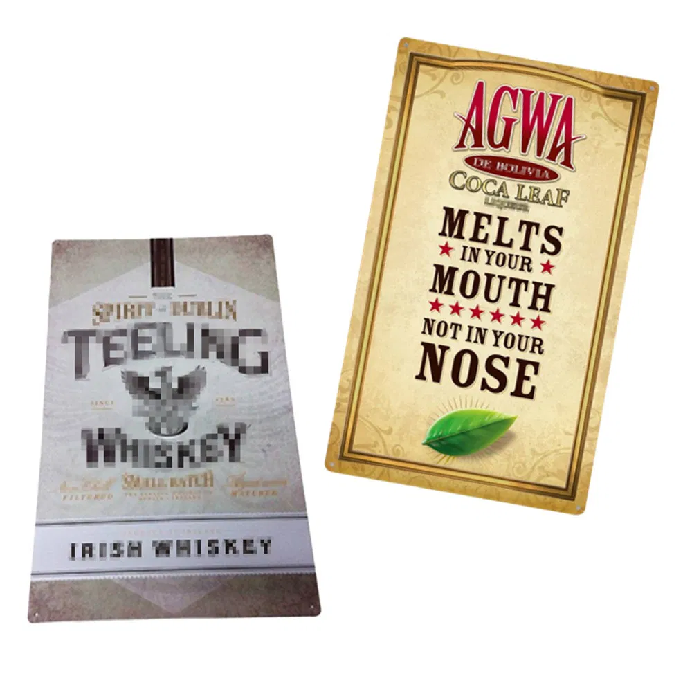Custom Embossed Tinplate Advertising Rectangle Metal Poster Plate Tin Sign for Beverage