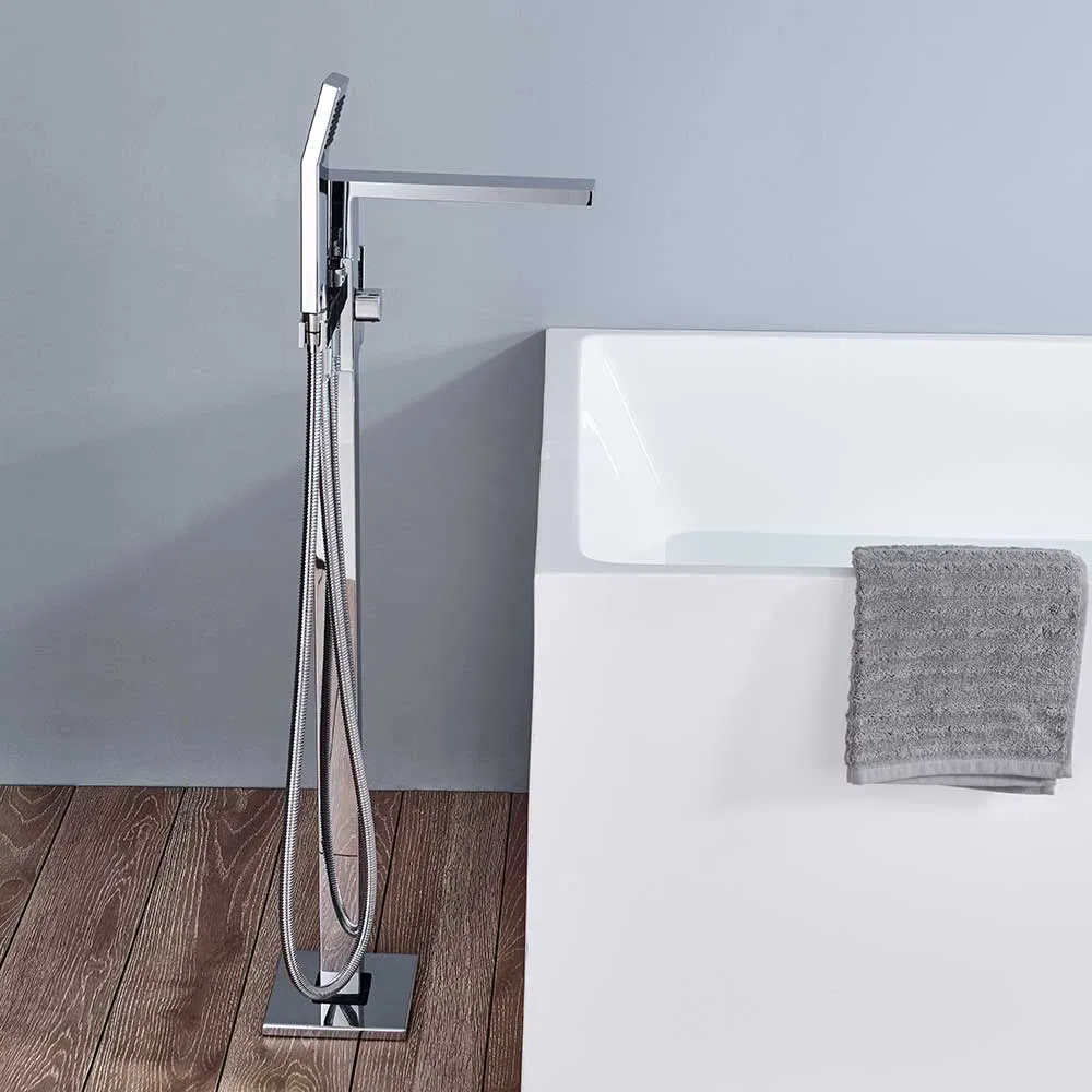 Wholesale Price Roman Chrome Floor Standing Stand up Bathtub Shower Mixer Taps Faucet for Tub