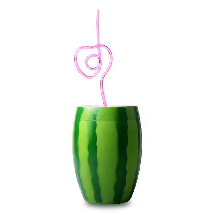 New Design Plastic Watermelon Shaped Cup with Straw