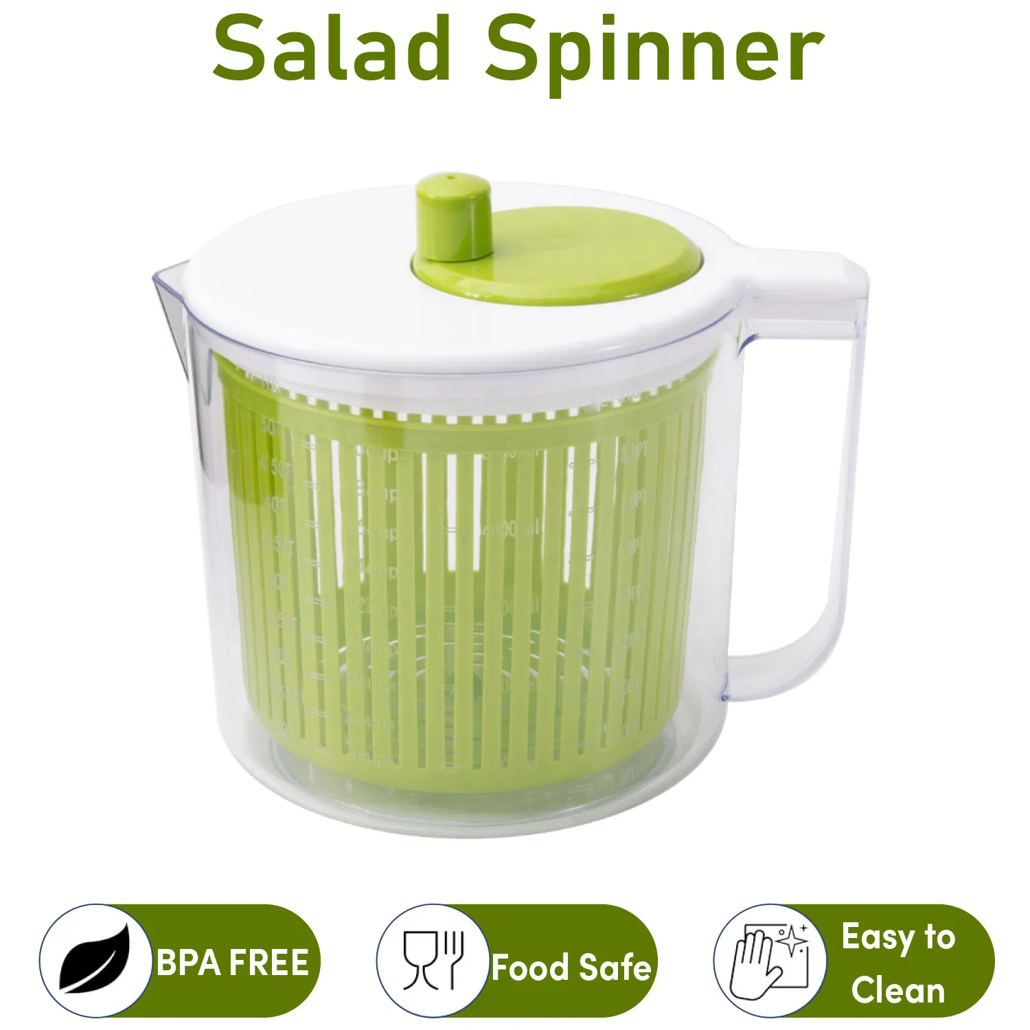 Green Salad Spinner, 5000ml Large Capacity Rotating Vegetable & Lettuce Dryer