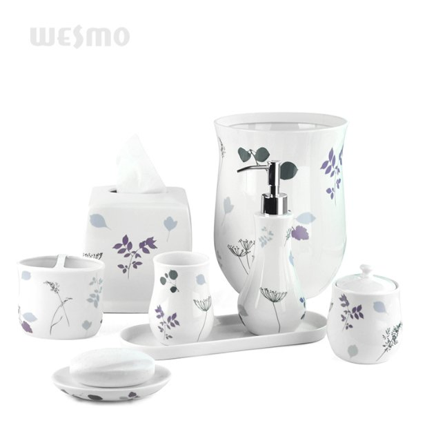 Flower Decal Porcelain Bathroom Set
