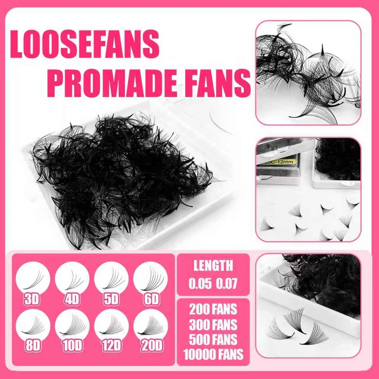 Loose Premade Lash Fans 500 PRO Made Fans Eyelash Extensions