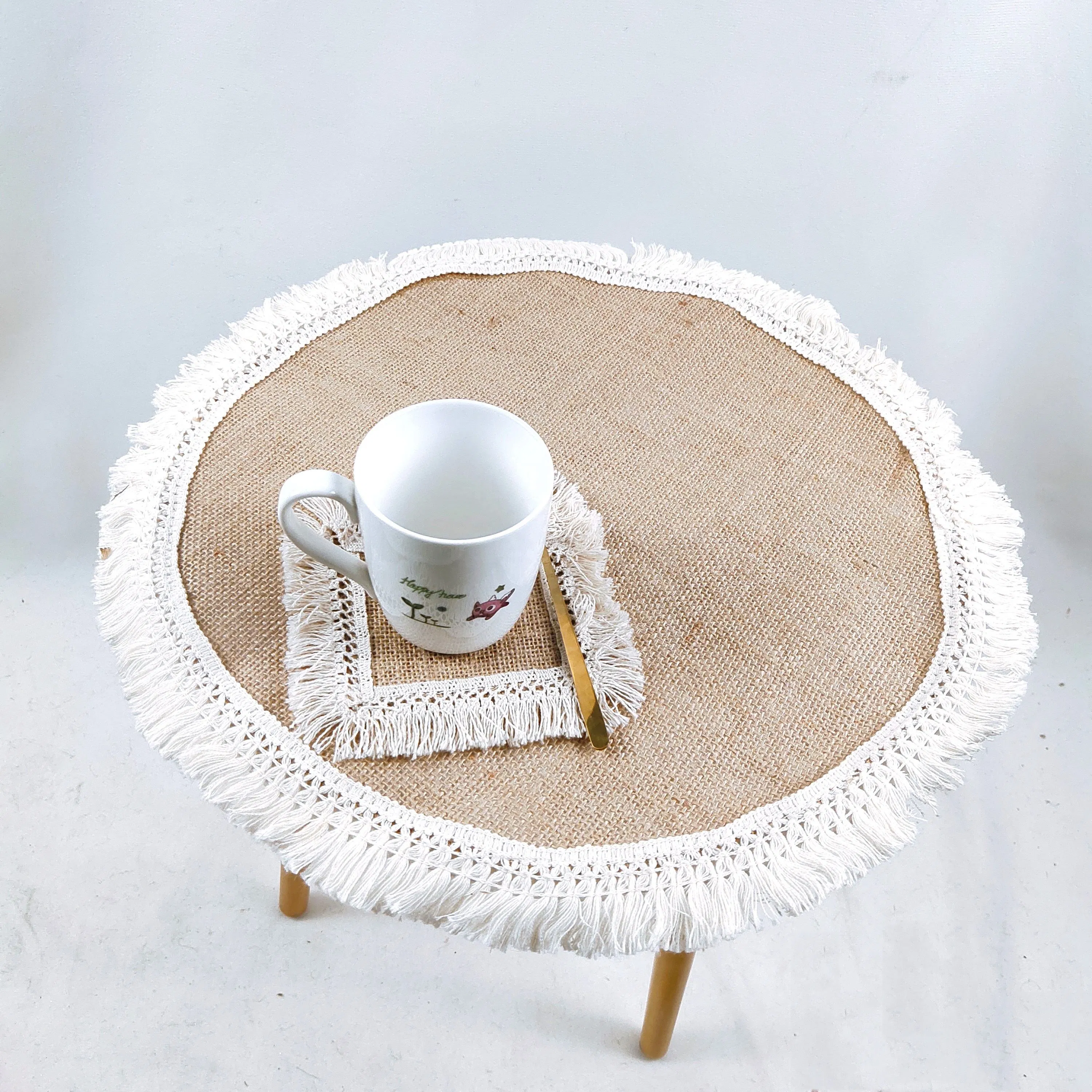 Rectangle White Fringed 12 Inches Laced Burlap Table Mats Jute Place Mats