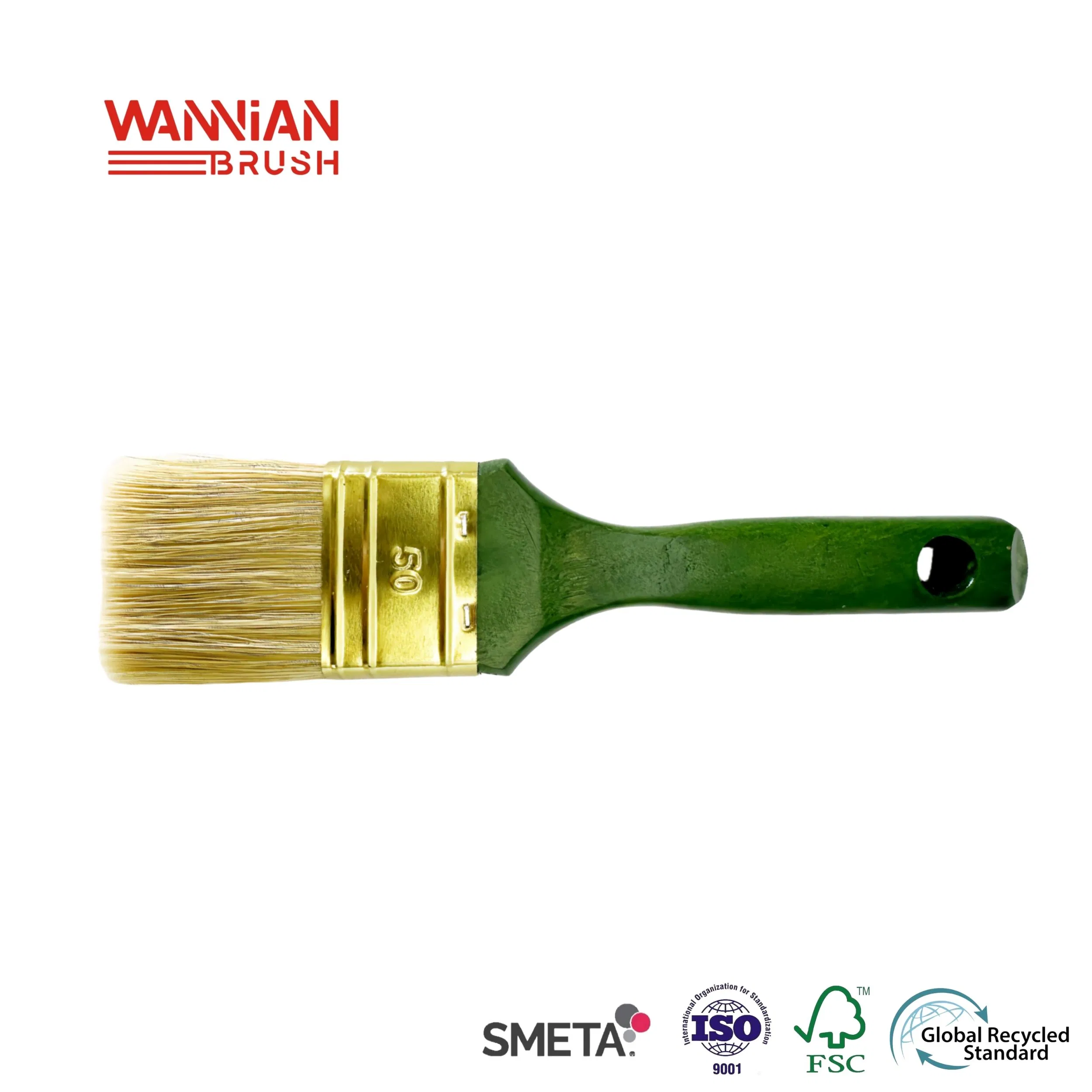 50mm Flat Paint Brush with Green Handle Brown and Imitation Bristle Filament