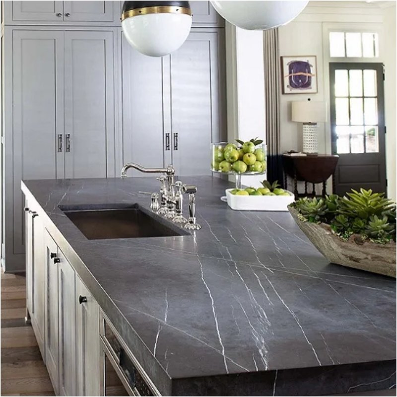 Modern Custom Honed Natural Pietra Gray Marble Slab for Kitchen Countertops/Table Top/Island
