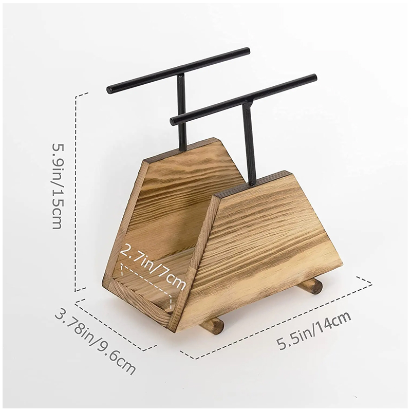 Natural and Durable Wooden Napkin Holder with Metal Rod Tissue Organizer Rack
