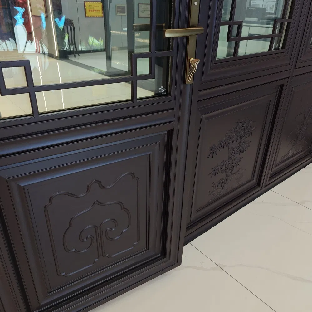 Decorative Oriental Antique Window with Carved Hardwood and Powder Coated Aluminum Structure