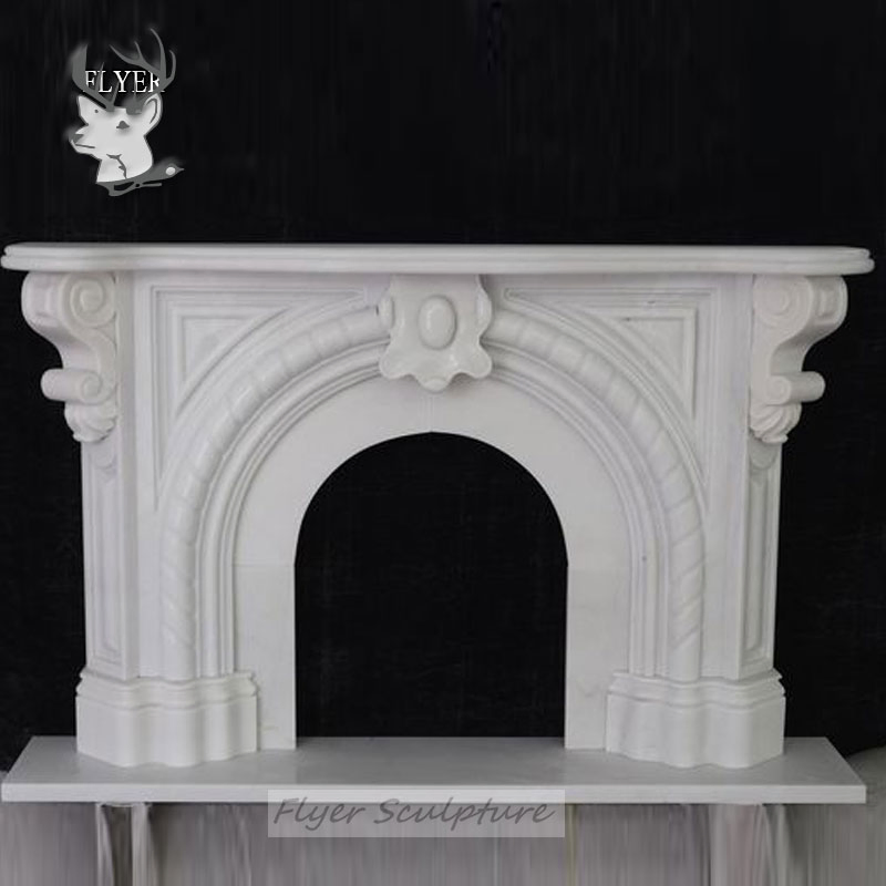 French Modern Hand Carving Stone White Marble Fireplace Mantel Surround