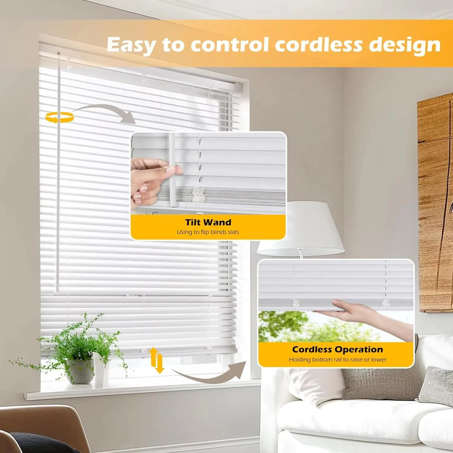 Lazblinds Cordless Vinyl Mini Blinds Indoor Windows Light Filtering Horizontal Customizable