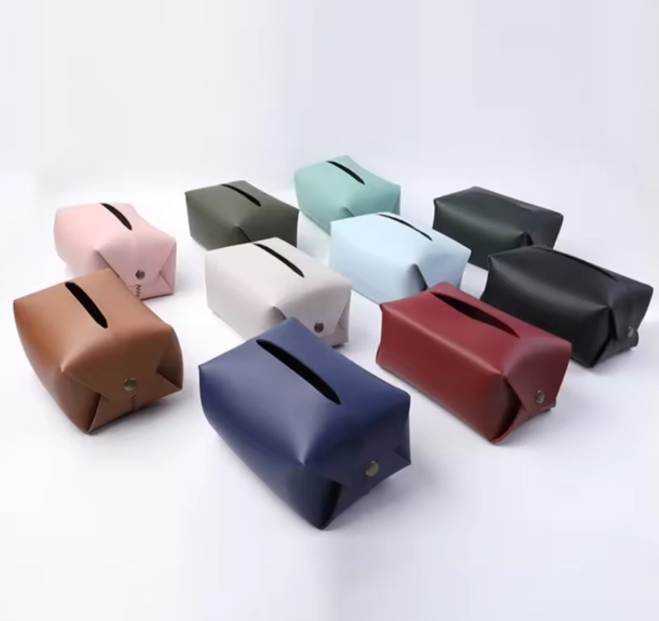 Custom Logo Tissue Box Creative Living Room Bedroom PU Leather Car Office Collapsible Tissue Holde