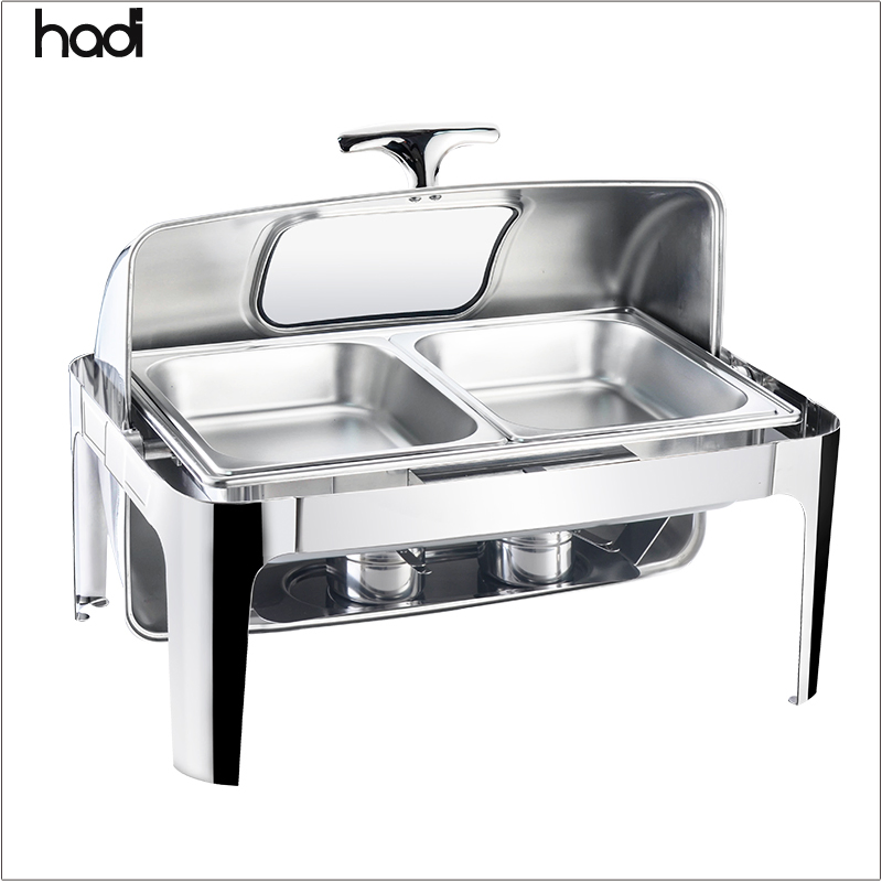 9 Quart Stainless Rectangular Chafer Buffet Food Warmer Oblong Roll Top Chafing Dish Set Restaurant Kitchen Hotel Supplies