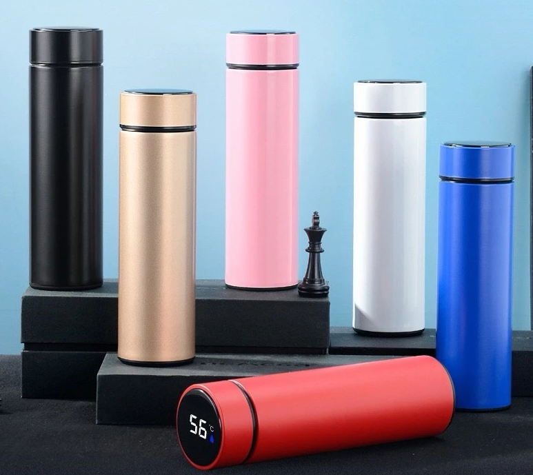 Intelligent Outdoor 500ml Stainless Steel Water Bottle Smart Thermo Reminder with LED Display Screen for Travel and Mugs