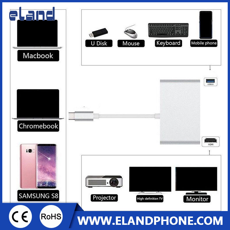 Type C to RJ45+HDMI+Pd+U3 4 in 1 Adapter