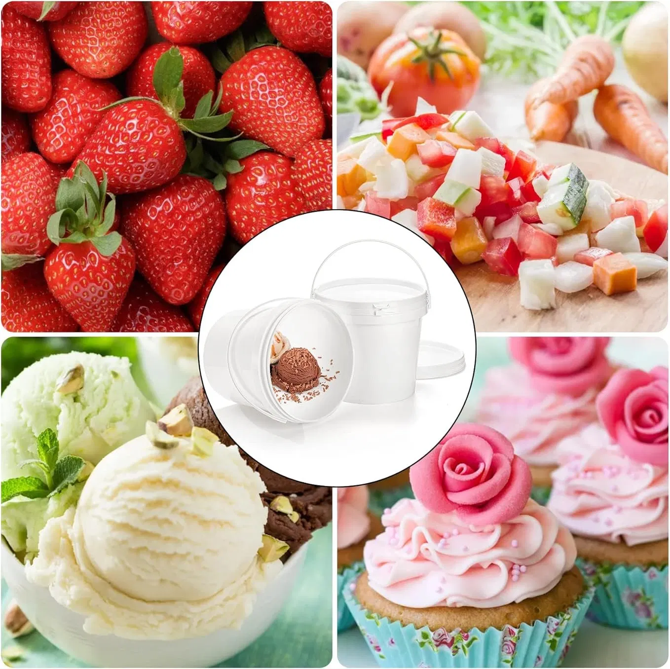 Food Grade PP White Bucket with Handles for Fruits Vegetables Fermentation Storage Sealing