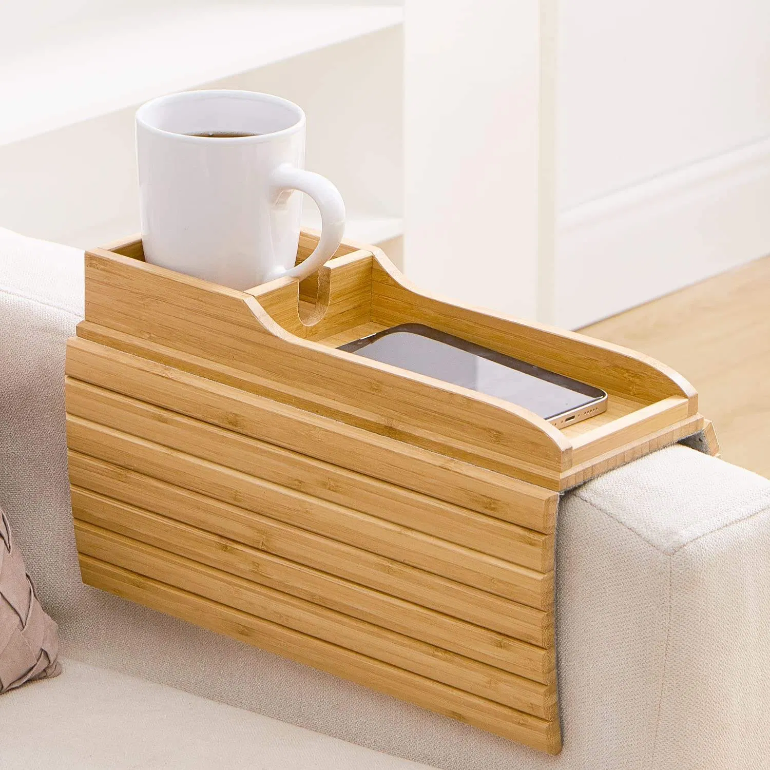 Modern Minimalist Bamboo Portable Anti-Slip Back Home Sofa Armrest Tray