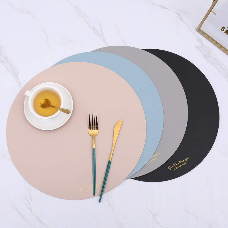 Waterproof Coffee Coasters Kitchen Table Mats Easy Cleaning Eco-Friendly Round Embossed PU Leather Placemat