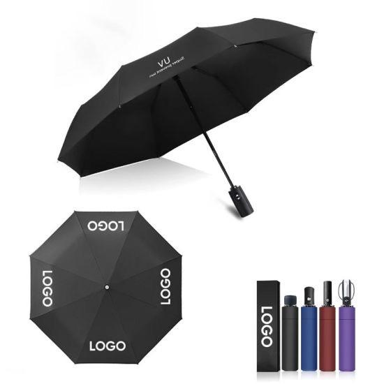 Promotional 8rib Cheap 3 Folding OEM Custom Rain Sun Gift Advertising Outdoor Sunshade Automatic UV Umbrella with Logo Printing
