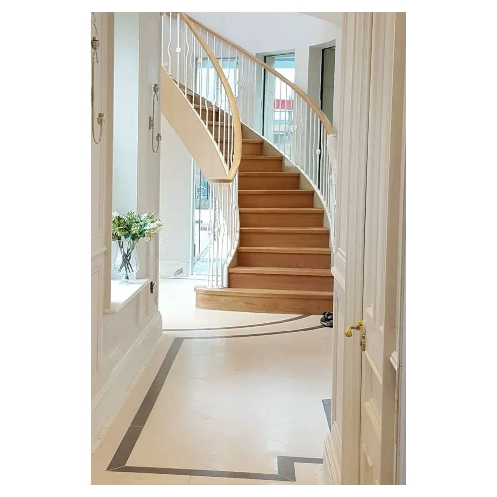 Orient European Popular Stairs Steel Side Plate Stringer Glass Railing Curved Staircases